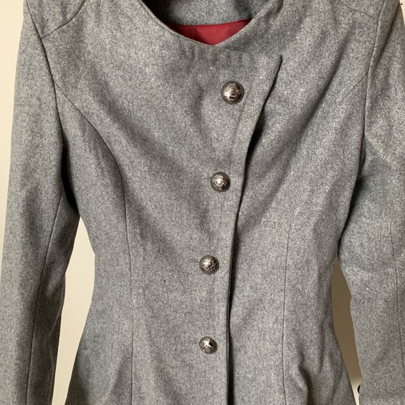 Gray Buttoned Coat with Red Lining - Picture 3 of 4